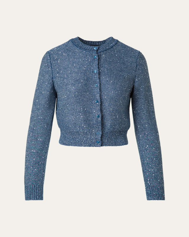 Knit Sequin Button-Front Cardigan